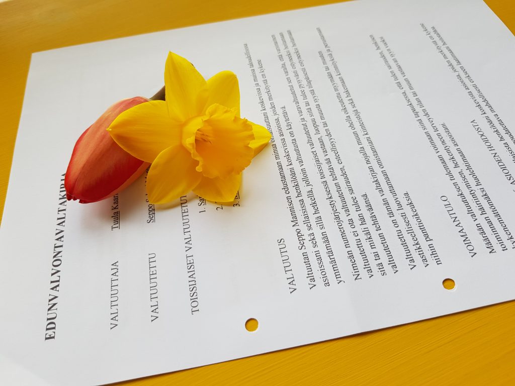 Edunvalvontavaltakirja, perheasiakirja, sopimus